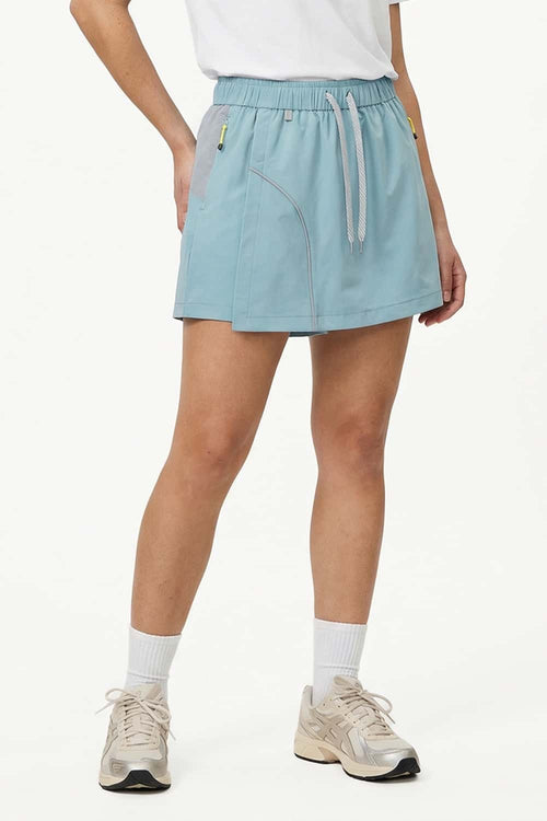 Quick-Dry Layered A-Line Skort in Calm Blue - front modeled view