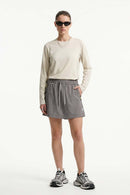 Quick-Dry Layered A-Line Skort in Gray - full-length front modeled view