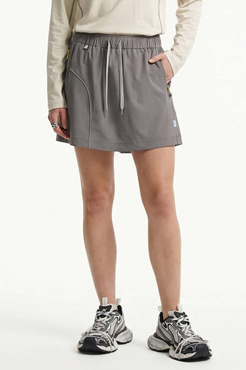 Quick-Dry Layered A-Line Skort in Gray - front modeled view