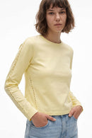 Women's High-Stretch Loop-Trim Fitted Top in Lemon Yellow - three-quarter front modeled view