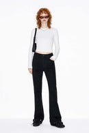 Women's High-Stretch Loop-Trim Fitted Top in White - full-length front modeled view