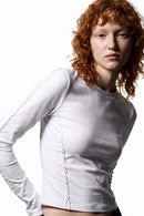 Women's High-Stretch Loop-Trim Fitted Top in White - front modeled view