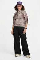 Adjustable-Hem Wide-Leg Cargo Pants in Black - full-length front modeled view