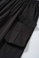 Adjustable-Hem Wide-Leg Cargo Pants in Gray - side pocket detail