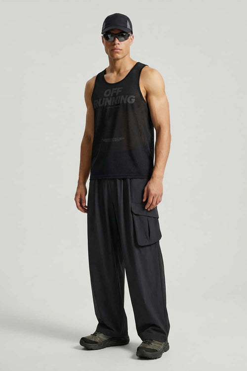 Adjustable-Hem Wide-Leg Cargo Pants in Gray - full-length front modeled view