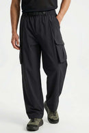 Adjustable-Hem Wide-Leg Cargo Pants in Gray - front modeled view