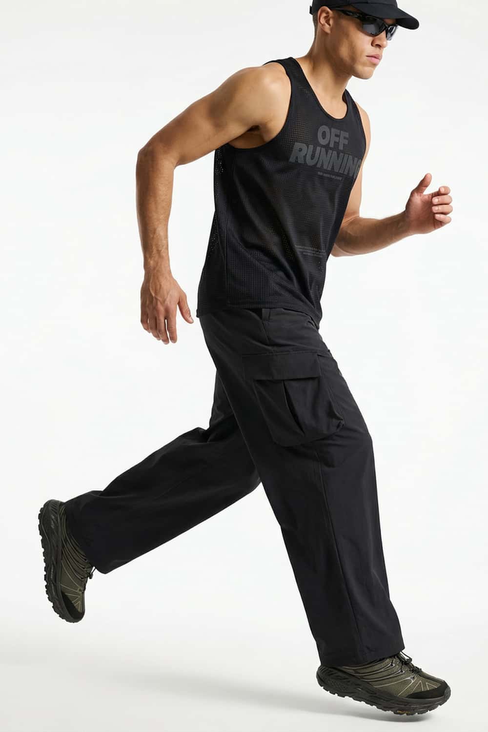 Adjustable-Hem Wide-Leg Cargo Pants in Gray - full-length front modeled view