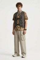 Adjustable-Hem Wide-Leg Cargo Pants in Khaki - full-length front modeled view