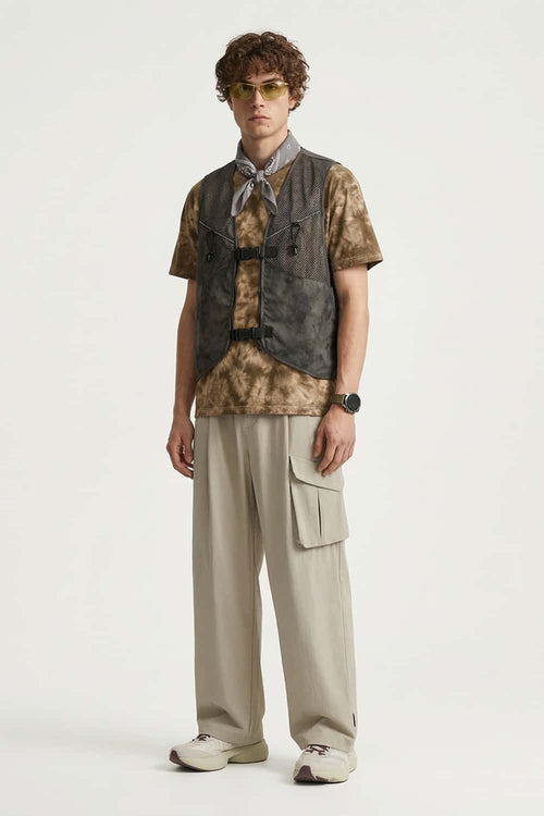 Adjustable-Hem Wide-Leg Cargo Pants in Khaki - full-length front modeled view