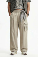 Adjustable-Hem Wide-Leg Cargo Pants in Khaki - front modeled view