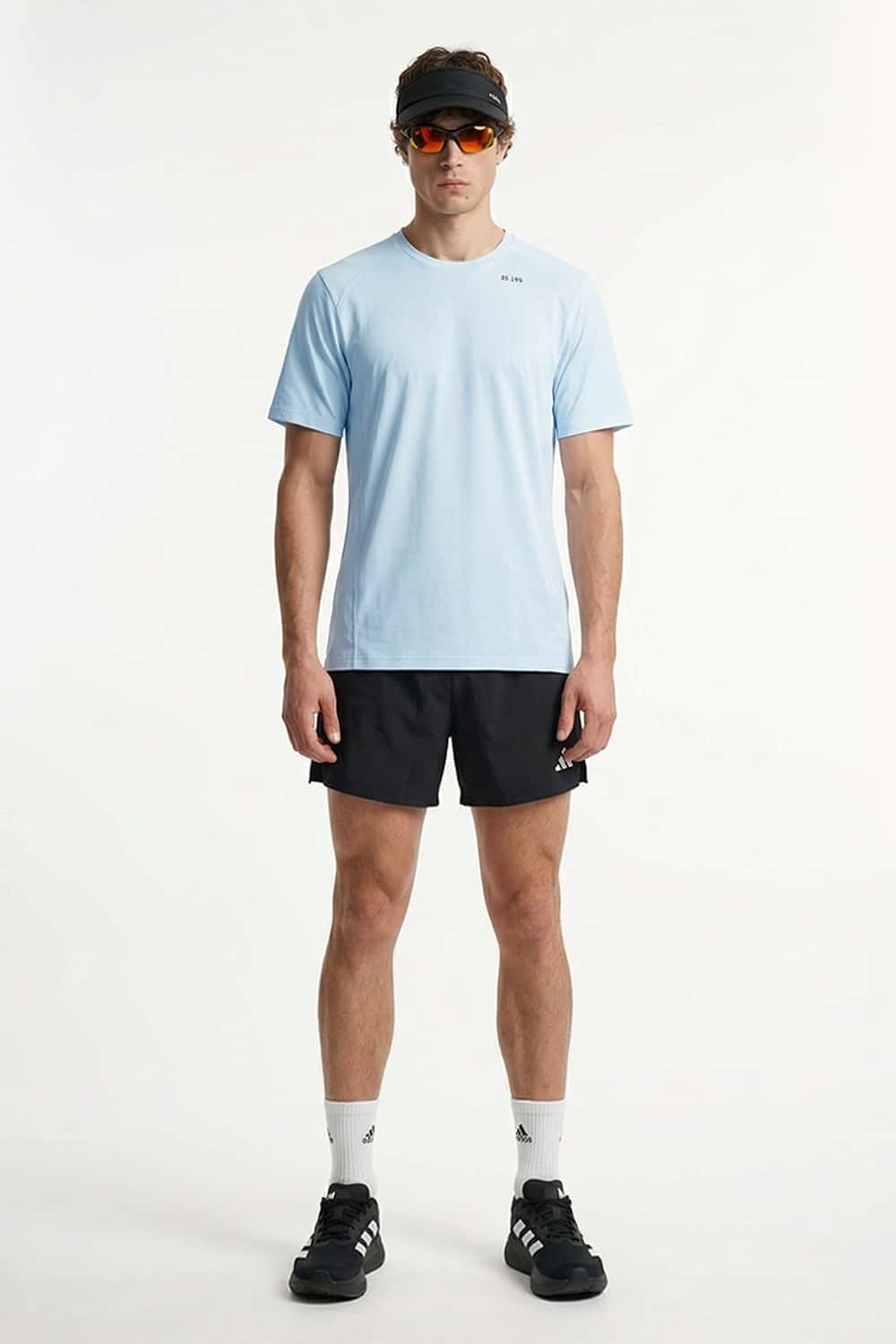 Sun-Protective Noble Run Club T-Shirt in Baby Blue - full-length front modeled view