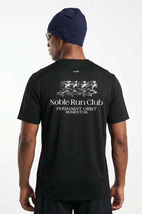 Sun-Protective Noble Run Club T-Shirt in Black - full-length back modeled view