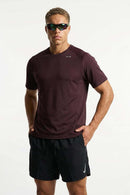 Sun-Protective Noble Run Club T-Shirt in Reddish Brown - full-length front modeled view