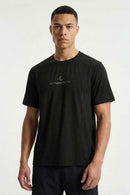 Quick-Drying Curved-Panel T-Shirt in Black - front modeled view