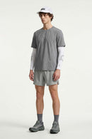 Quick-Drying Curved-Panel T-Shirt in Gray - full-length front modeled view