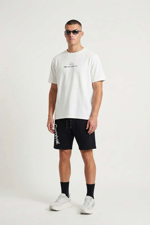 Quick-Drying Curved-Panel T-Shirt in White - full-length front modeled view