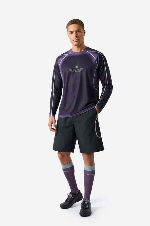 Morning Run Mesh-Panel Long-Sleeve T-Shirt in Black - full-length front modeled view