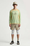 Morning Run Mesh-Panel Long-Sleeve T-Shirt in Green - full-length front modeled view
