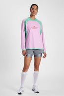 Morning Run Mesh-Panel Long-Sleeve T-Shirt in Pink - full-length front modeled view