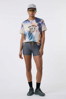 Breathable High-Stretch Yin-Yang Graphic T-Shirt in Grayish Blue - full-length front modeled view