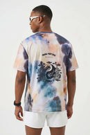 Breathable High-Stretch Yin-Yang Graphic T-Shirt in Grayish Blue - back modeled view