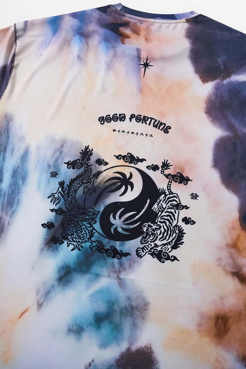 Breathable High-Stretch Yin-Yang Graphic T-Shirt in Grayish Blue - graphic detail