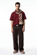 Curved-Leg Washed Cotton Pants in Coffee - full-length front modeled view