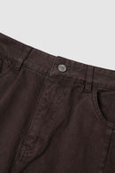 Curved-Leg Washed Cotton Pants in Coffee - waistband detail