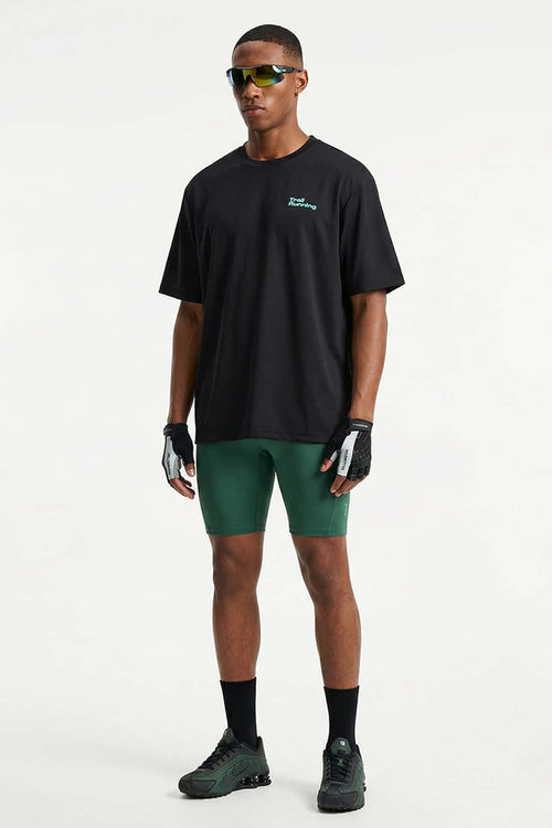 Trail-Running T-Shirt with Back Storage in Black - full-length front modeled view