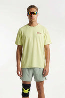 Trail-Running T-Shirt with Back Storage in Fluorescent Green - full-length front modeled view
