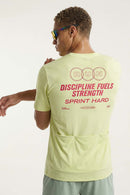 Trail-Running T-Shirt with Back Storage in Fluorescent Green - back modeled view