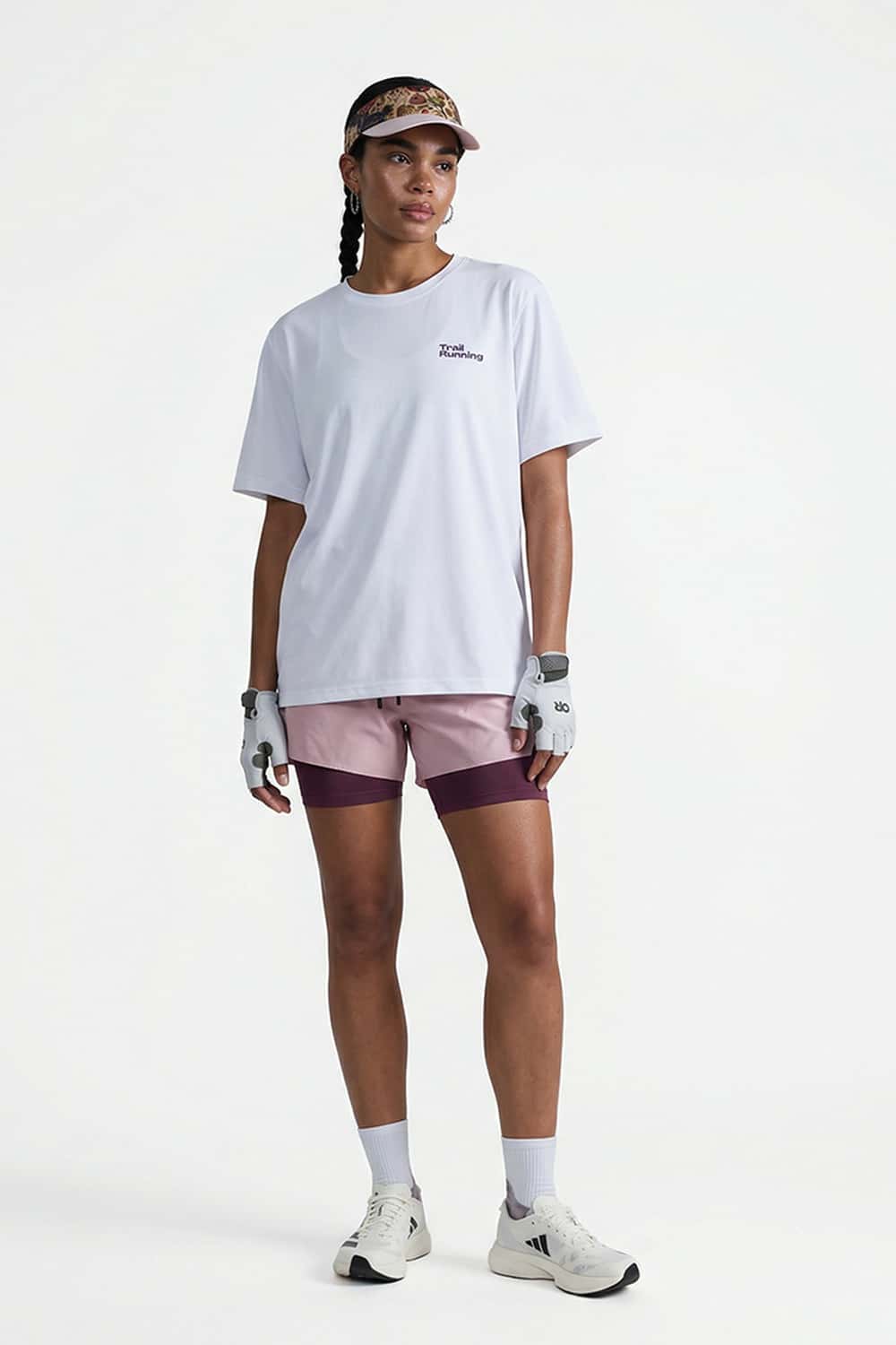 Trail-Running T-Shirt with Back Storage in White - full-length front modeled view