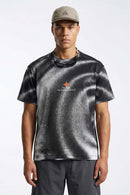 Breathable Stretch T-Shirt with Planet Graphics in Charcoal - front modeled close-up