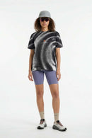 Breathable Stretch T-Shirt with Planet Graphics in Charcoal - full-length front modeled view