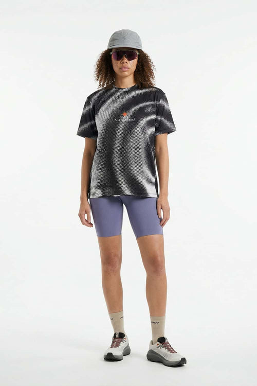 Breathable Stretch T-Shirt with Planet Graphics in Charcoal - full-length front modeled view