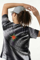 Breathable Stretch T-Shirt with Planet Graphics in Charcoal - back modeled view