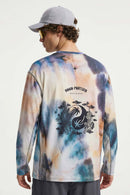 Breathable Good Fortune Graphic Long-Sleeve T-Shirt in Grayish Blue - full-length back modeled view