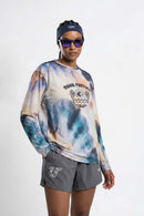 Breathable Good Fortune Graphic Long-Sleeve T-Shirt in Grayish Blue - three-quarter front modeled view