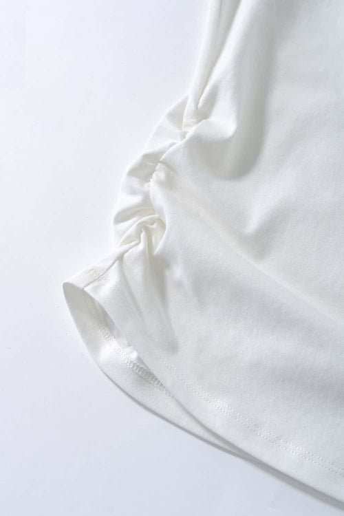 Cool-Touch Ruched-Side Fitted T-Shirt in Off White - hem detail