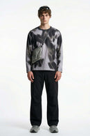 Quick-Drying Running Graphic Long-Sleeve T-Shirt in Charcoal - full-length front modeled view
