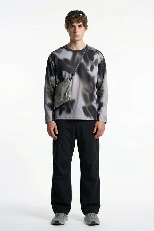 Quick-Drying Running Graphic Long-Sleeve T-Shirt in Charcoal - full-length front modeled view