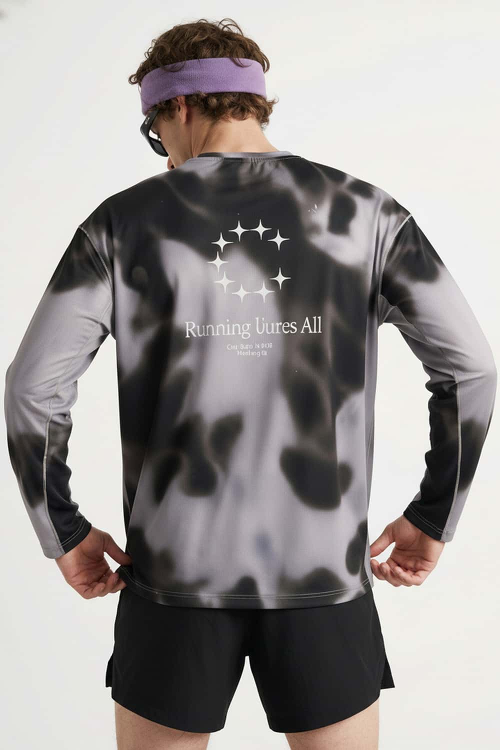 Quick-Drying Running Graphic Long-Sleeve T-Shirt in Charcoal - full-length front modeled view
