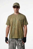 Breathable Abstract Graphic Sports T-Shirt in Sand Stone - full-length front modeled view