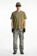Breathable Abstract Graphic Sports T-Shirt in Sand Stone - full-length front modeled view