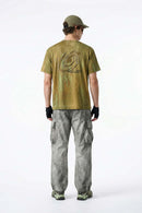 Breathable Abstract Graphic Sports T-Shirt in Sand Stone - full-length back modeled view