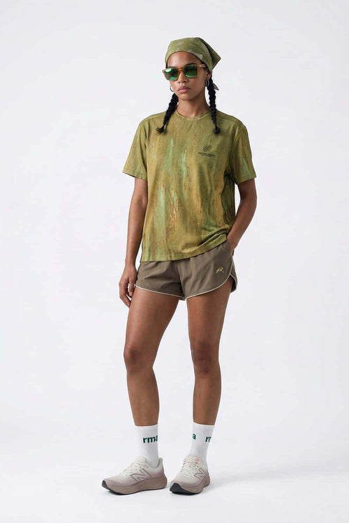 Breathable Abstract Graphic Sports T-Shirt in Sand Stone - full-length front modeled view