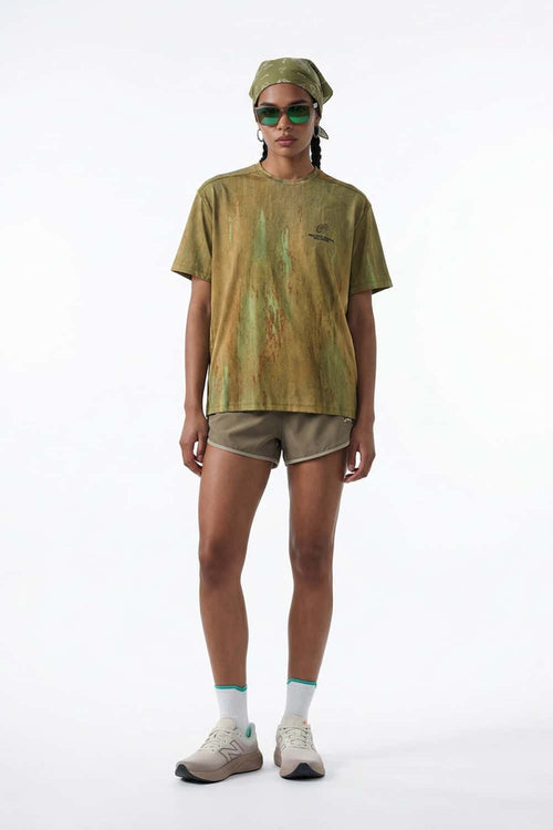 Breathable Abstract Graphic Sports T-Shirt in Sand Stone - full-length front modeled view