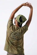 Breathable Abstract Graphic Sports T-Shirt in Sand Stone - back modeled close-up