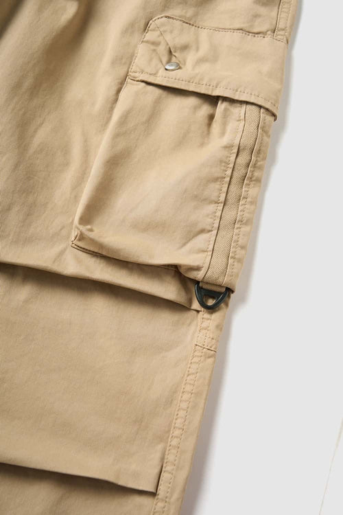 Drawstring Wide-Leg Cargo Trousers in Khaki - side pocket detail