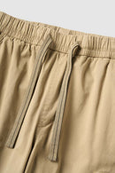 Drawstring Wide-Leg Cargo Trousers in Khaki - waistband detail